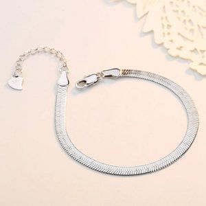 Silver Flat Snake Chain Herringbone Bracelet